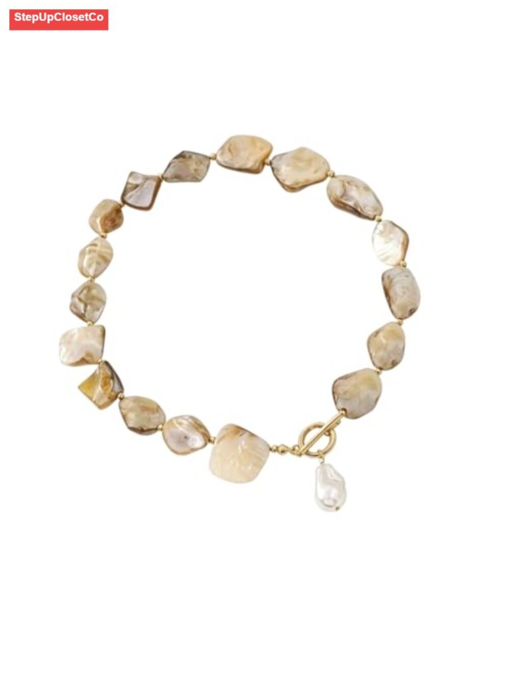 Boho Chunky Shell Choker Necklace Baroque Pearl Pendant Handcrafted Beach